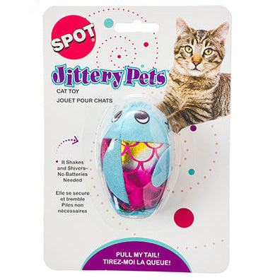 Jittery Pets cat toy packaging with a cat on a white background