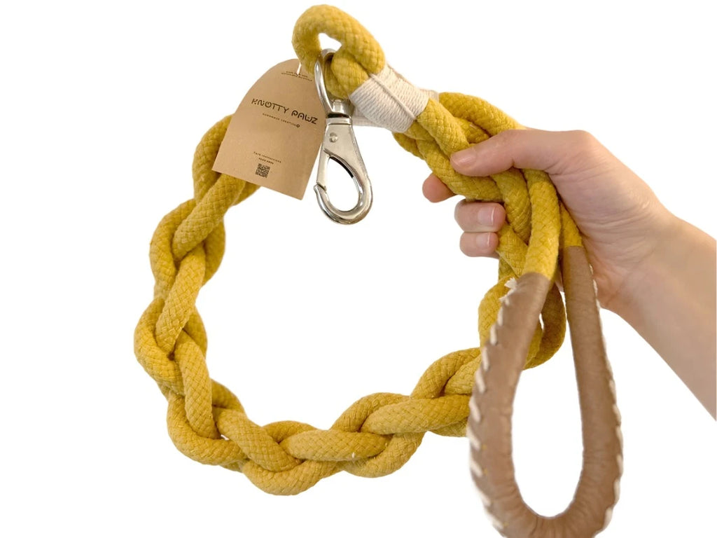 Handmade Sustainable Yellow Cotton Rope Dog Leash Eco-Friendly