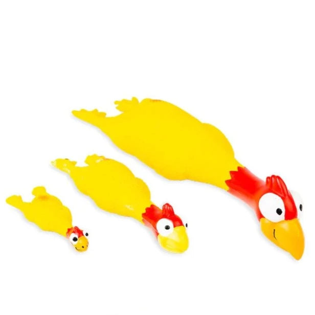 Yellow Latex Rubber Chicken with Squeaker Dog Toy