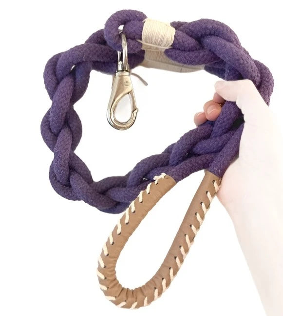 Handmade Sustainable Purple Cotton Rope Dog Leash Eco-Friendly