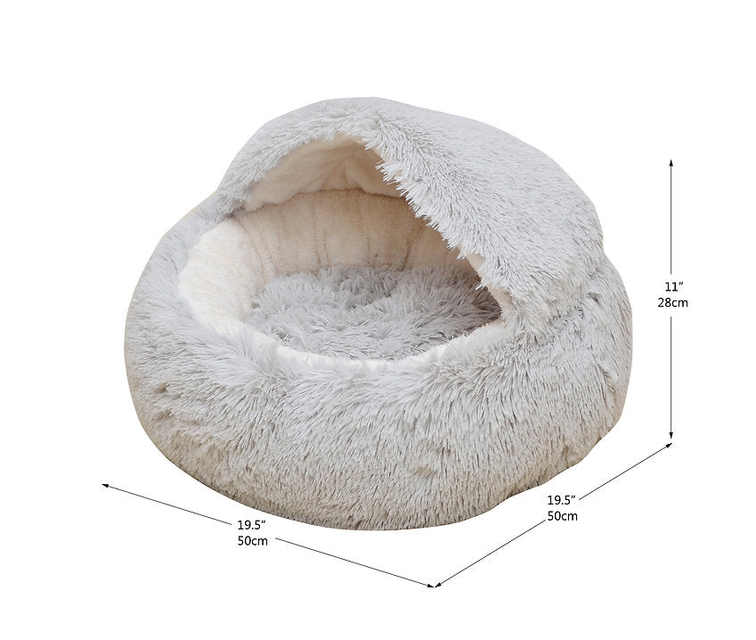 Modern Igloo Shag Fur Pet Bed with Hood