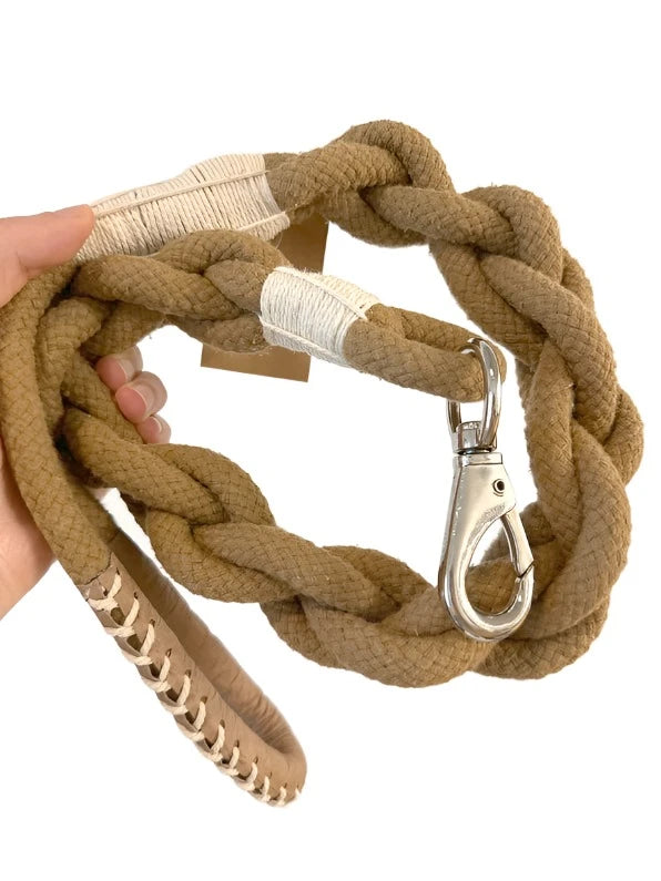 Handmade Sustainable Earth Brown Cotton Rope Dog Leash Eco-Friendly