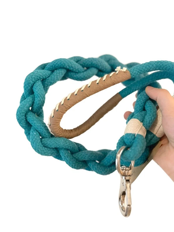 Handmade Sustainable Aqua Cotton Rope Dog Leash Eco-Friendly