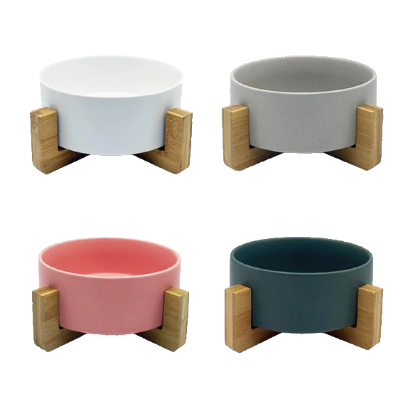 Ceramic Dog Bowl with Bamboo Stand