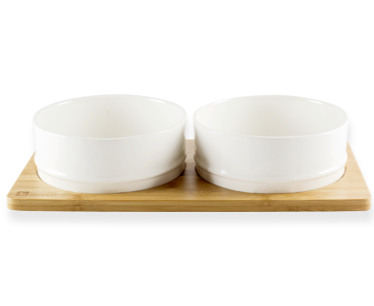 Bamboo Base with White Ceramic Bowls